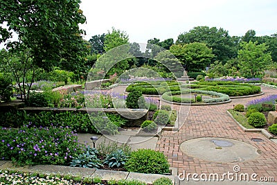 Beautiful view of colorful garden with manicured lawns, Cleveland Botanical Gardens, Ohio, 2016 Editorial Stock Photo
