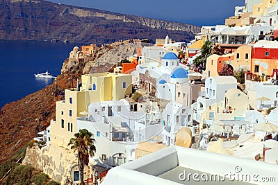 Beautiful view with colorful houses in village of Oia, Santorin Editorial Stock Photo