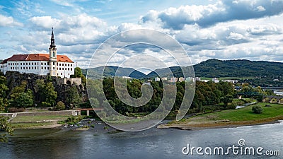 Beautiful view of decin city from pastyrska stena rock Stock Photo