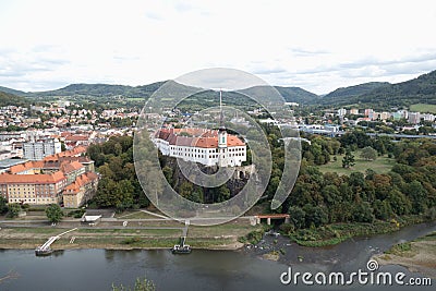 Beautiful view of decin city from pastyrska stena rock Stock Photo