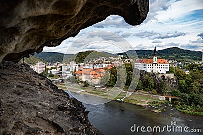 Beautiful view of decin city from pastyrska stena rock Stock Photo