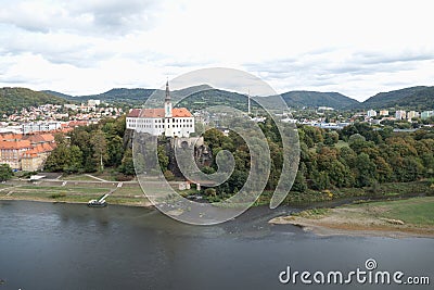 Beautiful view of decin city from pastyrska stena rock Stock Photo