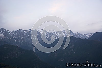 A beautiful view of the Dhauladhar Mountain Range Stock Photo