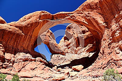 Beautiful view of famous Double Arch in Arches Nationalpark in Moab / Utah / USA Stock Photo