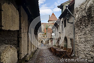 Beautiful view of the famous Passage of St. Catherine Katariina kÃ¤ik in the Old Town of Tallinn, Estonia Stock Photo