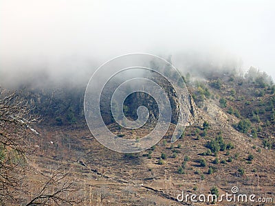 Beautiful View Of Foggy Landscape On a Wet Afternoon In Gulmarg, Jammu And Kashmir, India. Stock Photo