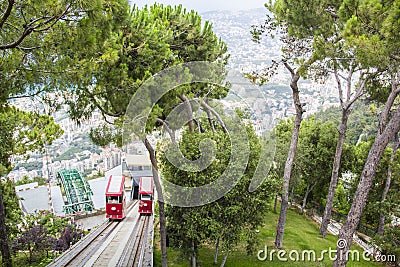 Beautiful view of the funicular at the resort town of Jounieh from Mount Harisa Editorial Stock Photo