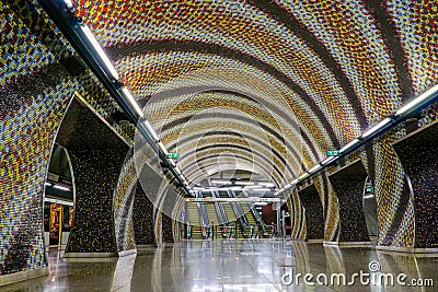 Beautiful view of Gellert subway metro's interior design in Hungary, Budapest Editorial Stock Photo