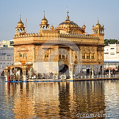 Beautiful view of Golden Temple - Harmandir Sahib in Amritsar, Punjab, India, Famous indian sikh landmark, Golden Temple, the main Stock Photo