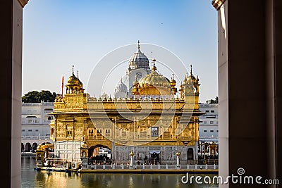 Beautiful view of Golden Temple - Harmandir Sahib in Amritsar, Punjab, India, Famous indian sikh landmark, Golden Temple, the main Stock Photo