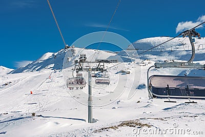 Beautiful view of Gornergrat, Zermatt, Matterhorn ski resort in Switzerland with cable chair lift Editorial Stock Photo