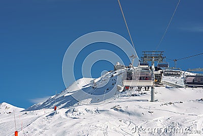 Beautiful view of Gornergrat, Zermatt, Matterhorn ski resort in Switzerland with cable chair lift Editorial Stock Photo