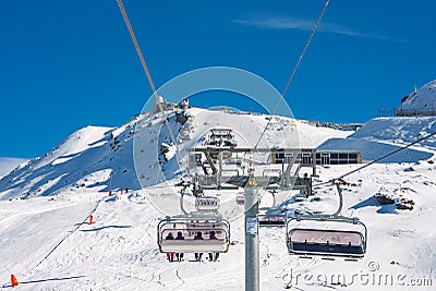 Beautiful view of Gornergrat, Zermatt, Matterhorn ski resort in Switzerland with cable chair lift Editorial Stock Photo