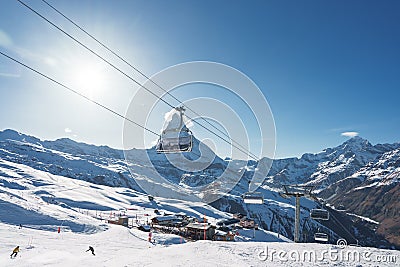 Beautiful view of Gornergrat, Zermatt, Matterhorn ski resort in Switzerland with cable chair lift Stock Photo