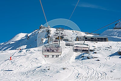 Beautiful view of Gornergrat, Zermatt, Matterhorn ski resort in Switzerland with cable chair lift Stock Photo