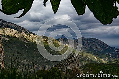Beautiful view from Guadalest to the moutains during cloudy day Stock Photo