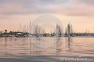 Beautiful view of harbor with sailing boats and yachts in San Diego Stock Photo