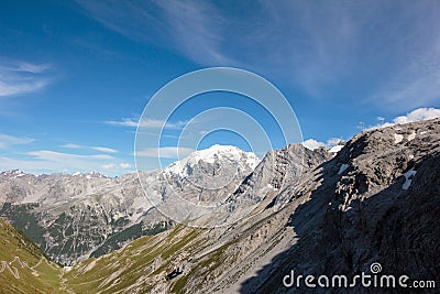 Beautiful view of a high peaky and rocky mountain pass on daytime Stock Photo
