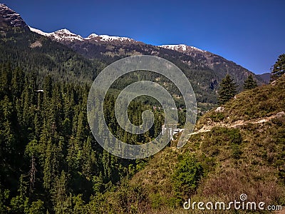 Beautiful view of Himalayan mountains on the trekking route to Kheerganga, Nakthan, Parvati valley, India Stock Photo