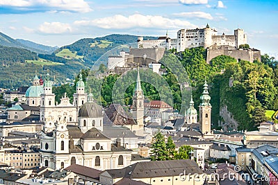 Beautiful view of the historic city of Salzburg with Festung Hohensalzburg in summer, Salzburger Land, Austria Stock Photo