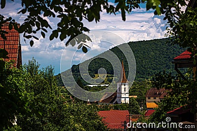 Beautiful view of the Holy Trinity Church in the village of Sibiel. Photographic view. Stock Photo