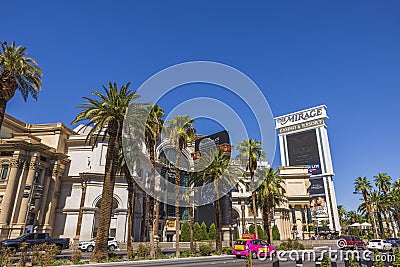 Beautiful view of The Image hotel buildings with palm trees in front and blue sky on background. LÃ¤s Vegas, Nevada, Editorial Stock Photo