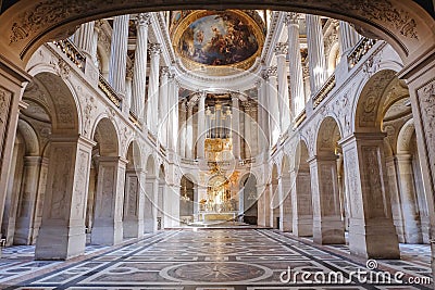 The beautiful view inside of the Royal Chapel of Versailles Palace, France Editorial Stock Photo