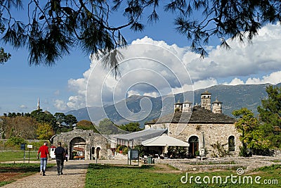 Beautiful view of the interior of the castle of Ioannina in Epirus, with the background of the Pindus mountains Editorial Stock Photo