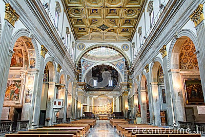 Beautiful view of the interior of the Cathedral of St. Florido and Amanzio in Umbria, Italy Editorial Stock Photo