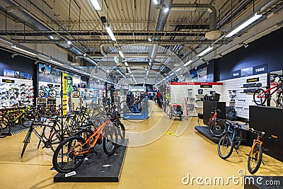 Beautiful view of interior of swedish bicycle store Editorial Stock Photo