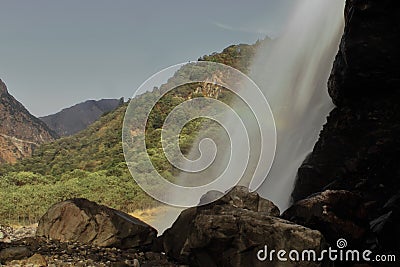 beautiful view of Jang waterfall or nuranang falls, a popular tourist destination of tawang surrounded by himalaya mountains Stock Photo