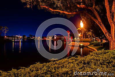 Beautiful view of Japan, The American Adventure , China and Norway pavillions at Epcot 19 Editorial Stock Photo