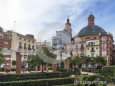 Beautiful view of the Joan de Vila Rasa square in the historic center of Valencia, Spain Stock Photo