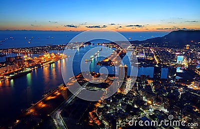 Beautiful View of Kaohsiung Port at Evening Time Stock Photo