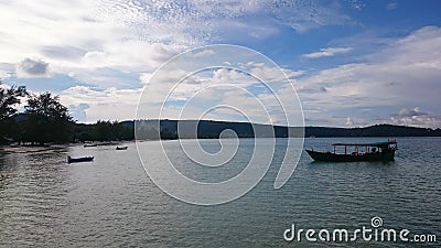 Beautiful view of a khmer fisherman boat in the bay of the island Koh Rong Samloem Stock Photo