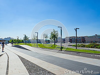 Beautiful view of Krymskaya embankment and Muzeon park of arts in Moscow on a sunny summer day. Editorial Stock Photo