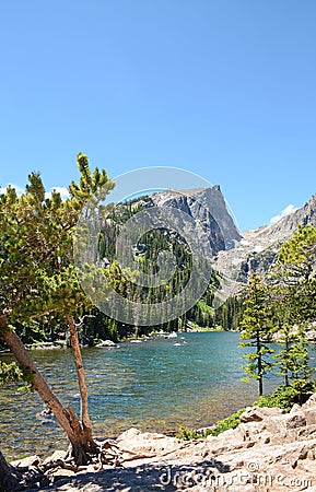 Beautiful view of the lake in the mountains. Stock Photo