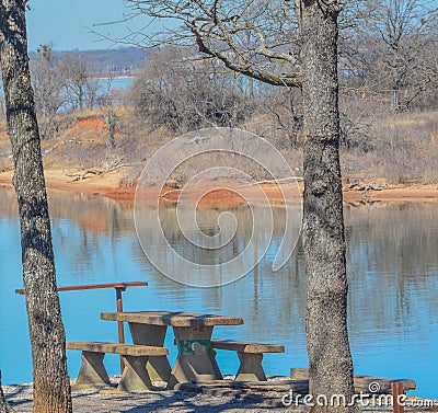 Beautiful view of Lake Texoma`s Picnic Area in Kingston, Bryon County, Oklahoma Stock Photo