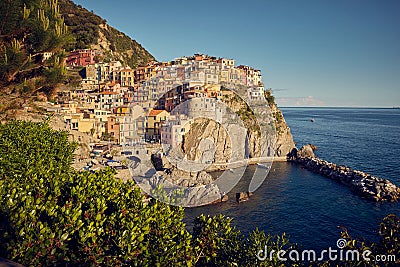 Beautiful view on Manarola town in Cinque Terre region, Italy Stock Photo