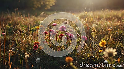 Beautiful view of meadoe flowers in early fresh morning Stock Photo