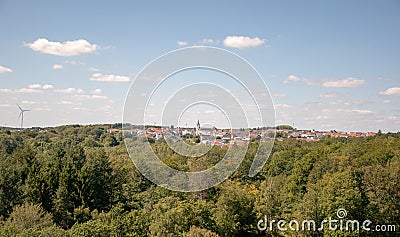 Beautiful view of a medieval little town surrounded by greenery Stock Photo