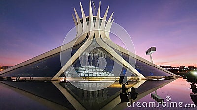 Beautiful view of Metropolitan Cathedral Church of Brasilia during sunset Editorial Stock Photo