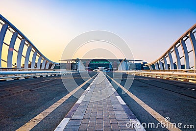 Beautiful view of the Meydan Race Club former Nad Al Sheba Racecourse during sunrise. A view from Meydan Bridge Dubai, UAE. Editorial Stock Photo