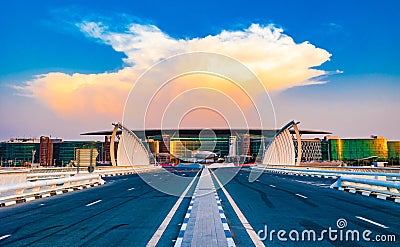 Beautiful view of the Meydan Race Club former Nad Al Sheba Racecourse during sunset. A view from Meydan Bridge Dubai, UAE. Editorial Stock Photo