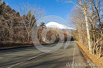 Beautiful view of Mount Fuji snow covered in winter with white clouds and blue sky Stock Photo