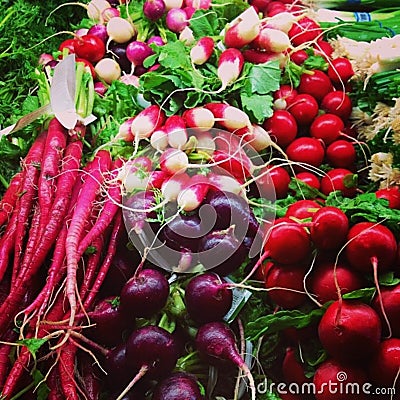 Beautiful view of fruits and vegetables on market Stock Photo