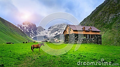 Beautiful view of mountain valley landscape in Juta, Georgia Stock Photo