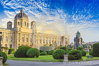 Beautiful view of the Museum of Art History and the bronze monument of the Empress Maria Theresa in Vienna, Austria Stock Photo