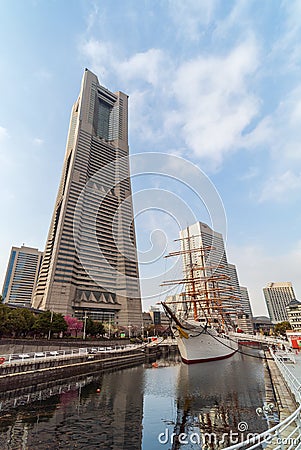 Beautiful view of `Nippon-maru Memorial Park` in Yokohama Minato Mirai. Editorial Stock Photo