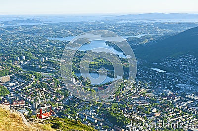 Beautiful view with Ulriken Cable Car seen from the Mount Ulriken in Bergen Editorial Stock Photo